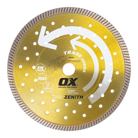 Ox Tools Trade Turbo Universal/Hard Diamond Blade, Diameter: 9" / 230mm, Bore: 7/8" - 5/8" / 22mm - 15mm OX-TU10-9